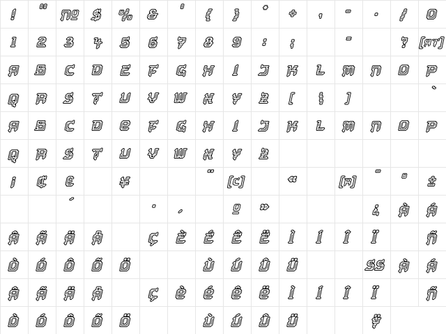Tipi Slanted Electric Display  glyph index