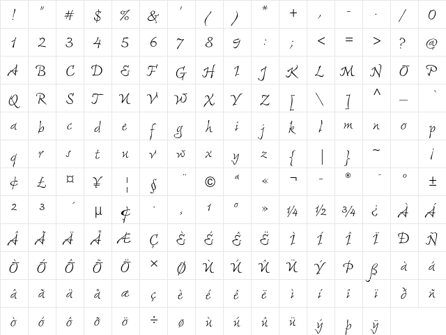 Freemouse ITC Std Regular  glyph index