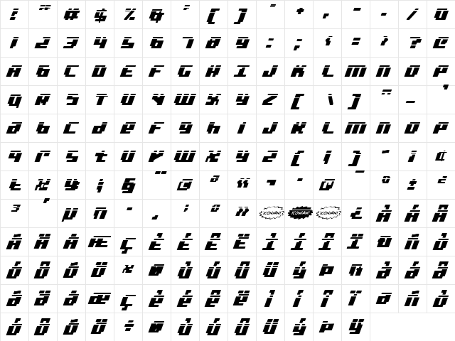 bad robot italic laser Italic Laser  glyph index