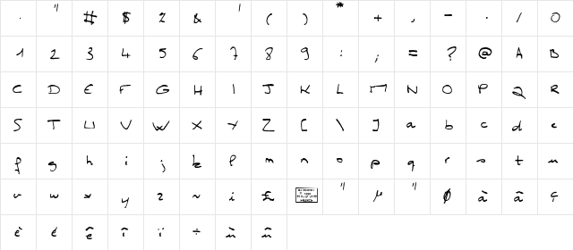 Miss Claude Regular  glyph index