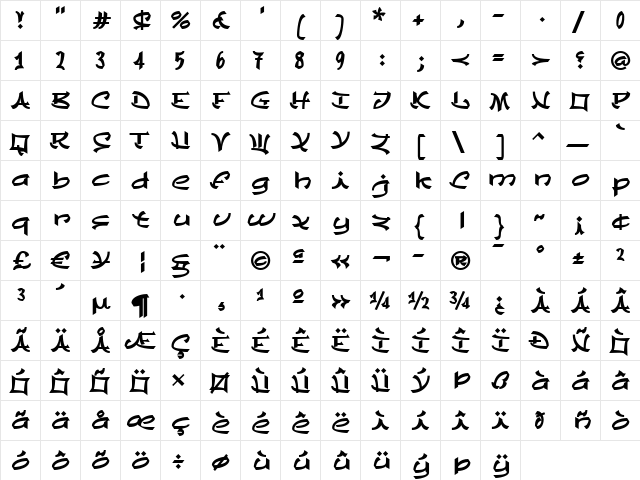 Chineze LT Bold  glyph index