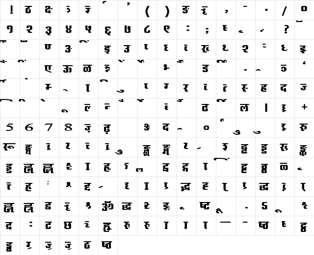 AkrutiDevAkshardhara Bold  glyph index