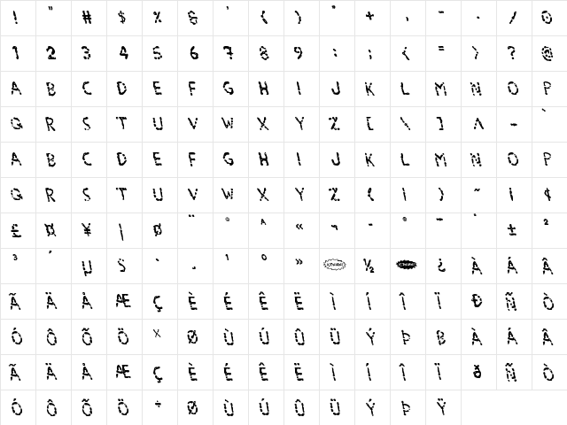 Blood Drenched Leftalic Regular  glyph index