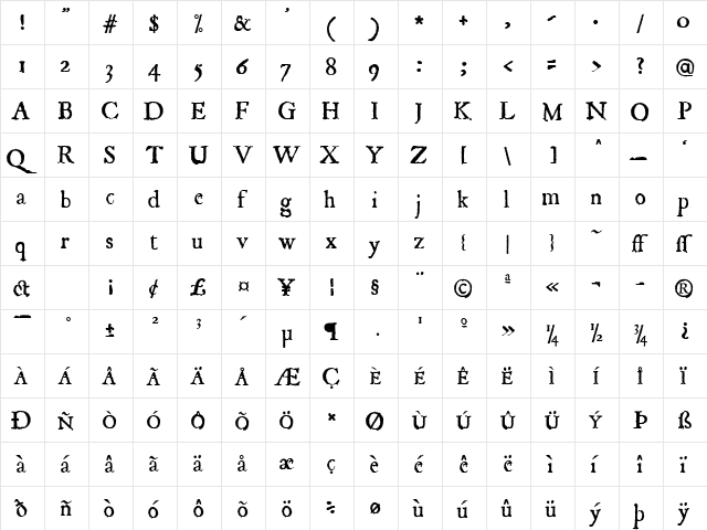 JSL Ancient Normal  glyph index