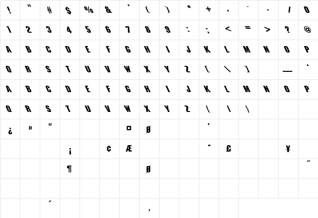 Machine-Light Leftyie Regular  glyph index