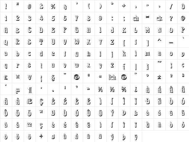 Herkules Shadow Regular  glyph index