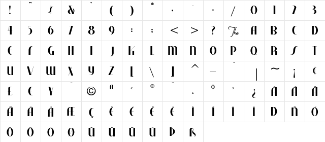 Studebaker Regular  glyph index