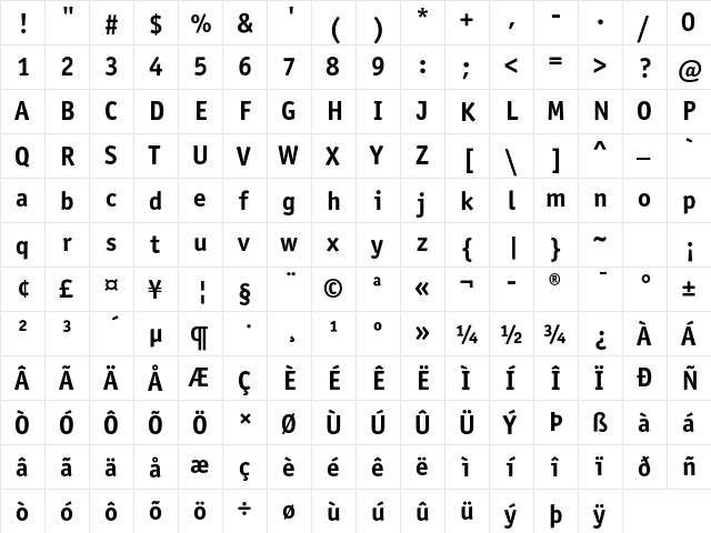 OfficinaSansITCStd Bold  glyph index