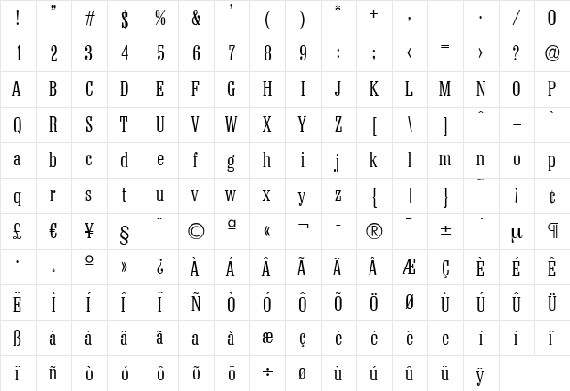 RobertBecker-Light Regular  glyph index
