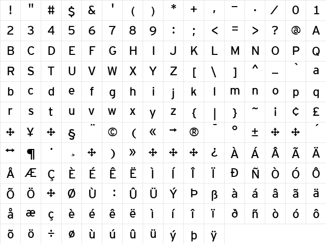 Interstate Mono Regular  glyph index