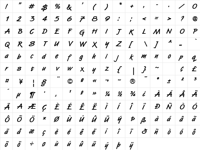 Van Dijk ICG Bold  glyph index