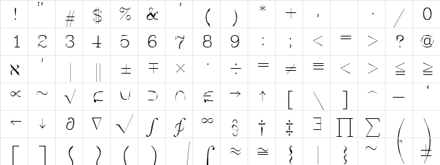 Symath Regular  glyph index