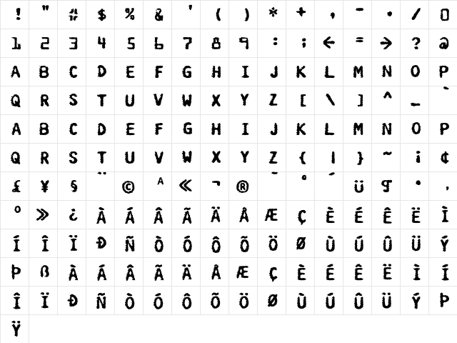 Burokrat One  glyph index