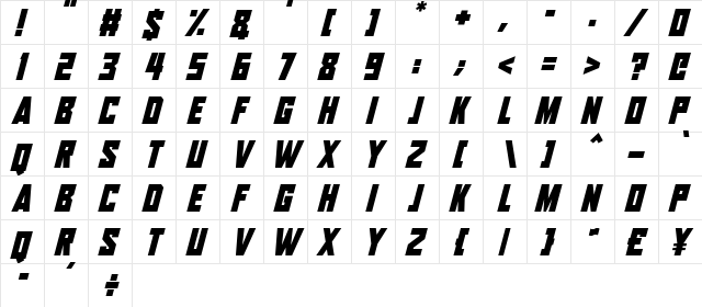 Aliens Among Us Italic  glyph index