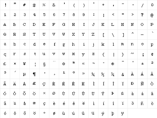 7:12 Serif Regular  glyph index