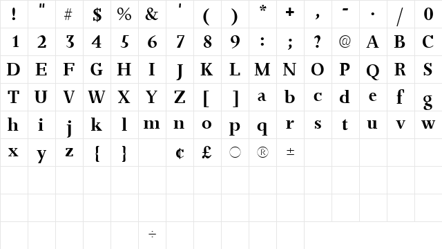 JuxtaSSK Regular  glyph index