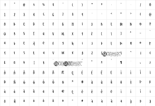 Submarine Beach Regular  glyph index