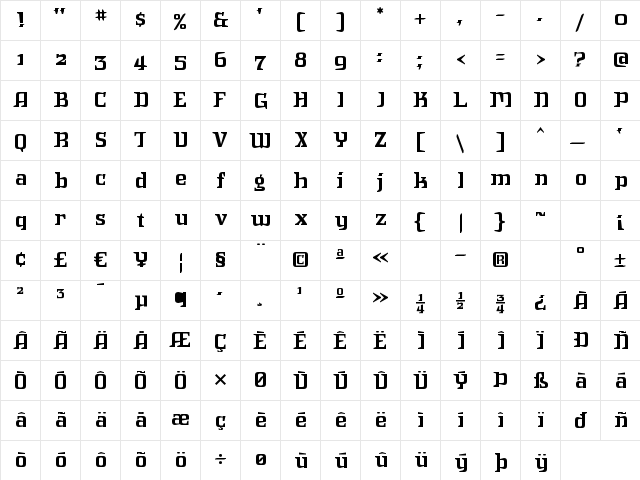 Intruder Alert Regular  glyph index