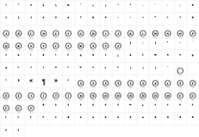 WeddingWreath Becker Normal  glyph index