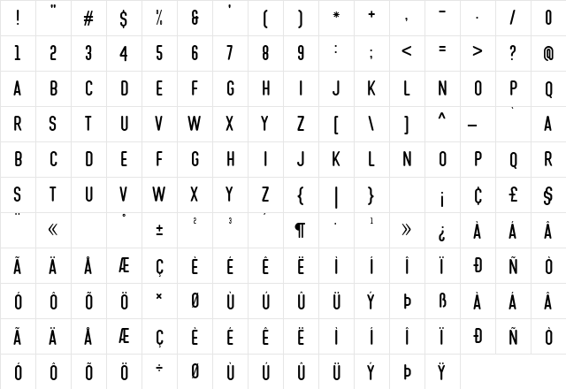 CHUTEROLK Free Rounded Regular  glyph index