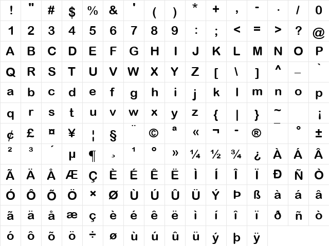 Arial Rounded MT Bold Bold  glyph index