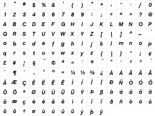 ChaletBookTT Bold Italic  glyph index