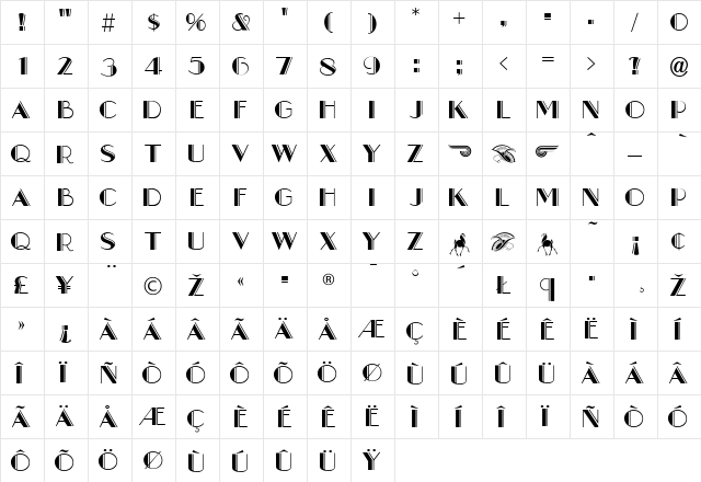 BoulMich Regular  glyph index