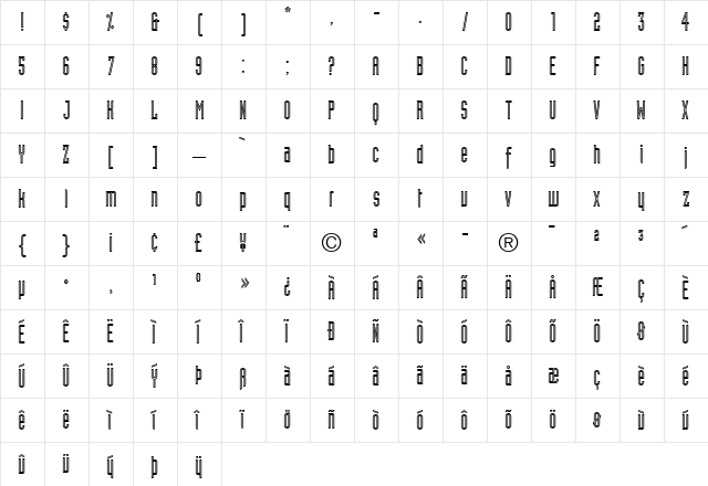 Industria LT Inline Regular  glyph index