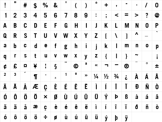 CommerceBlackSSK Regular  glyph index