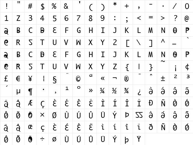 ILikeOffenbachXtra Regular  glyph index