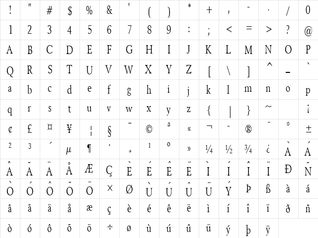 Revive 8 Thin Normal  glyph index