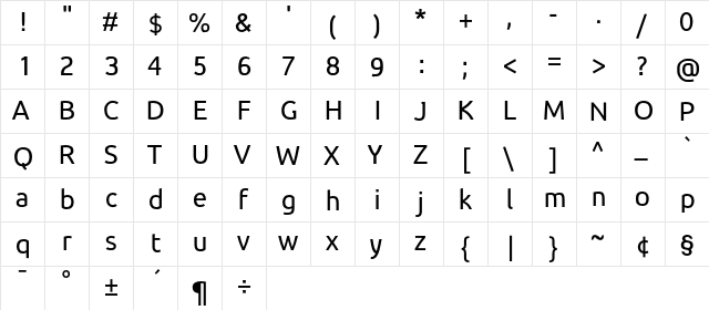 Earthbound Regular  glyph index