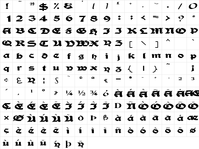 TampicoSSK Bold  glyph index