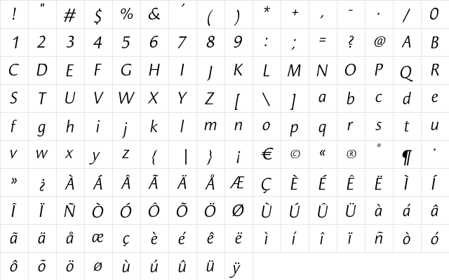 CarrefourSans MediumItalic  glyph index