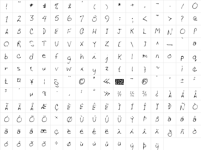 LauriesHand Regular  glyph index