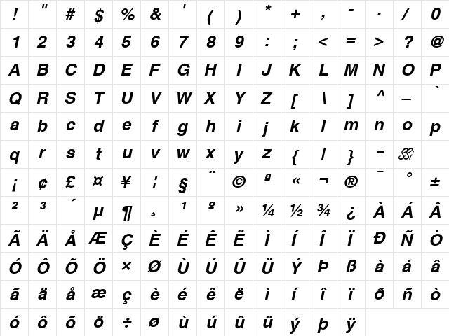 Context SSi Bold Italic  glyph index