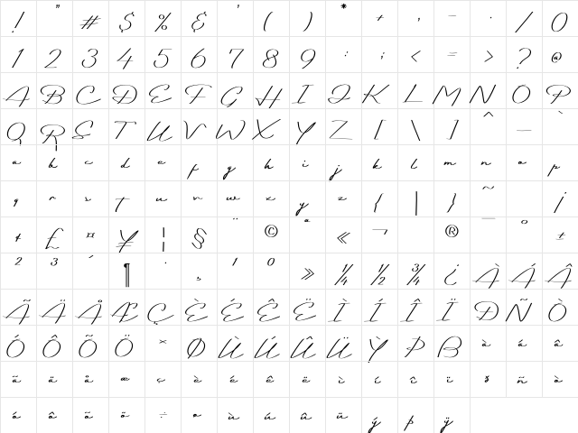 Darkfather Regular  glyph index
