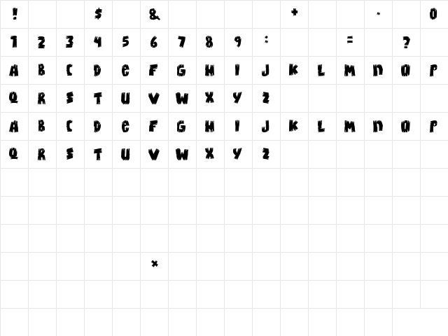 Bongus Regular  glyph index