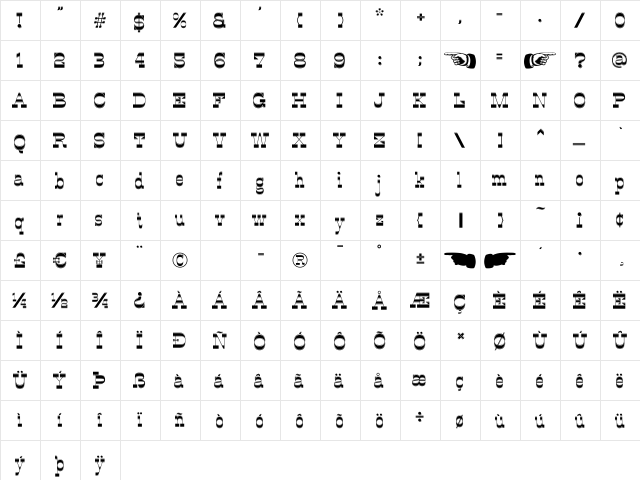 OK Corral Lined Regular  glyph index