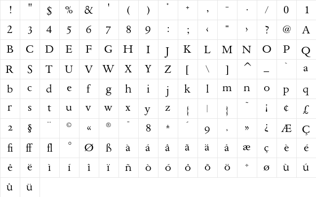 AsdanteRegular Regular  glyph index