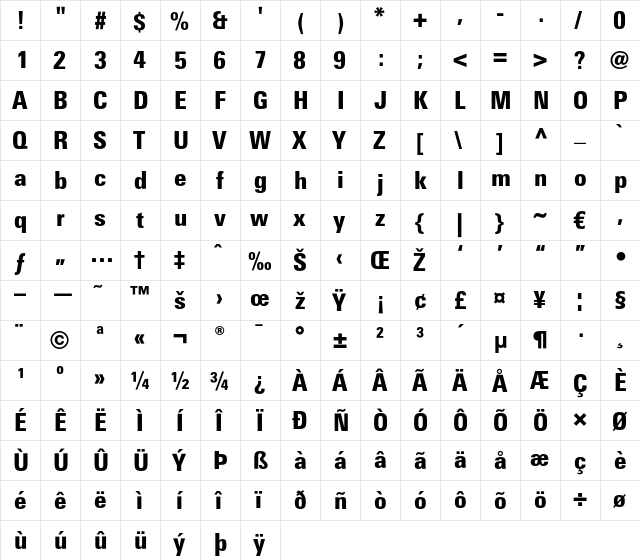 LTUnivers 820 CondBlack  glyph index