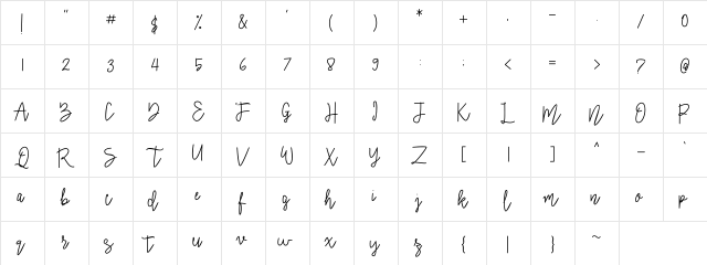 Signatural Regular  glyph index