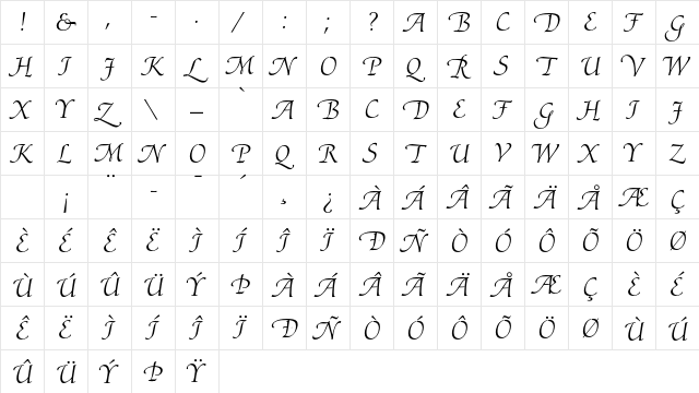 Ariadne LT Std Roman  glyph index