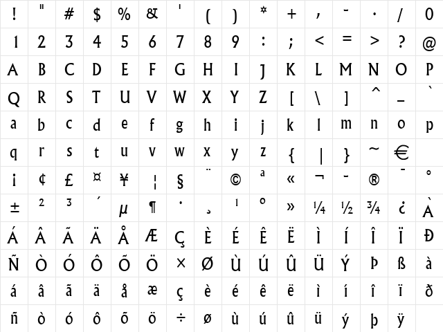 FlairCondensed Normal  glyph index