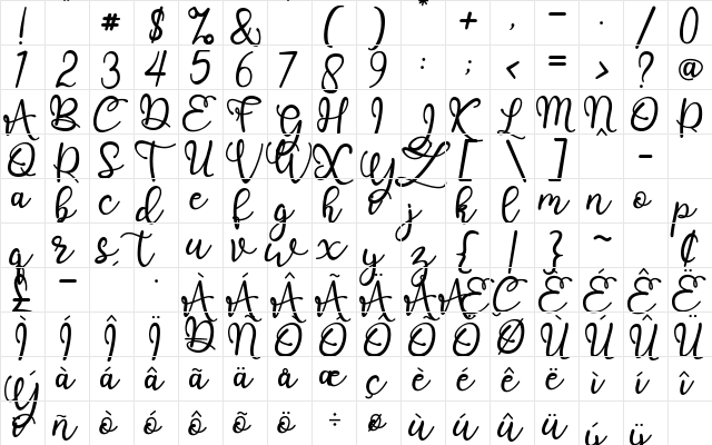 bonitas Regular  glyph index