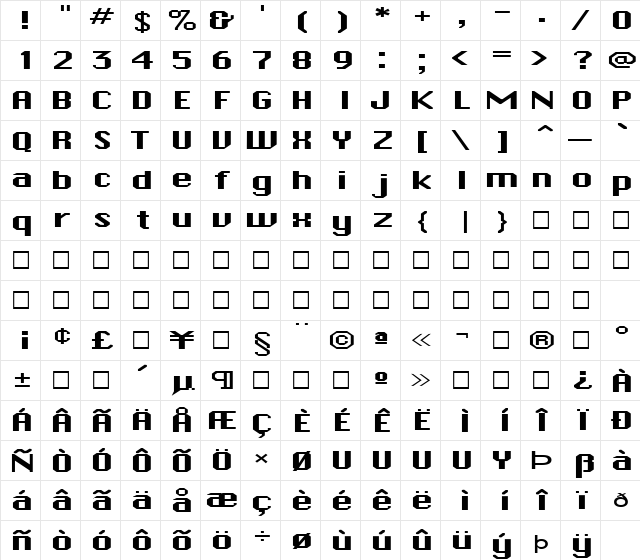 FZ BASIC 45 EX Normal  glyph index