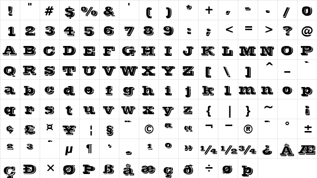 Vinera 3D Normal  glyph index