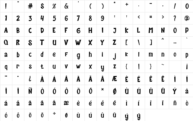 Mighty Time Regular  glyph index