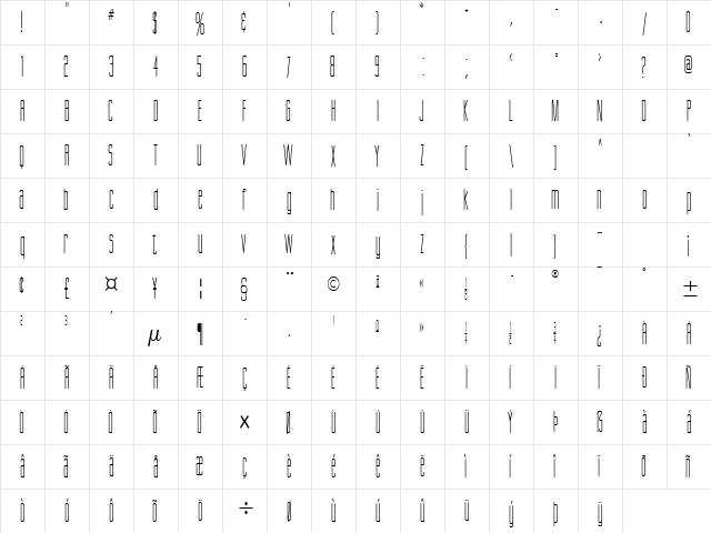 Gorgio Condensed Normal  glyph index