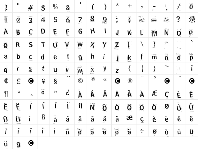 Hoosker Doo  glyph index